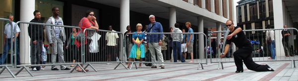 Tom with onlookers